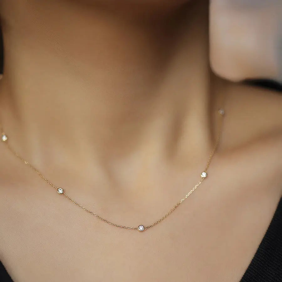 S925 Sterling Silver Necklace Five Diamond Lianzhu European and American Light Luxury Diamond Collarbone Chain Luxury TWINKLE QUEEN