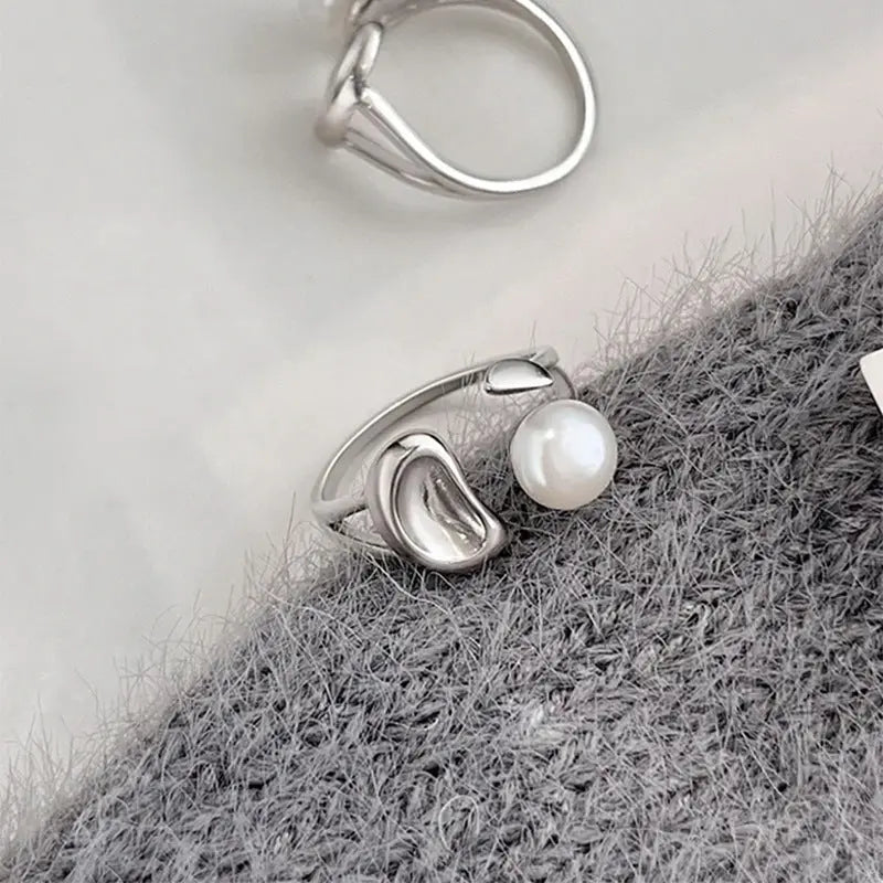 Public Design Sense Natural Pearl Ring Women's S925 Sterling Silver Korean Style Simple Light Luxury Bean Open Ring TWINKLE QUEEN