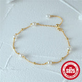 European and American Fashion Simple s925 Sterling Silver Beaded Spacer Small Gold Beads/Pearl Adjustable All-match Bracelet TWINKLE QUEEN