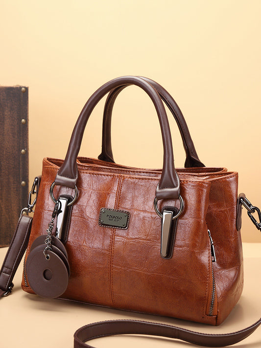 2025 New Retro Color Contrast Distinctive Handheld Crossbody Three-Layer Large Capacity Pillow Bag Genuine Leather  Women's Bag