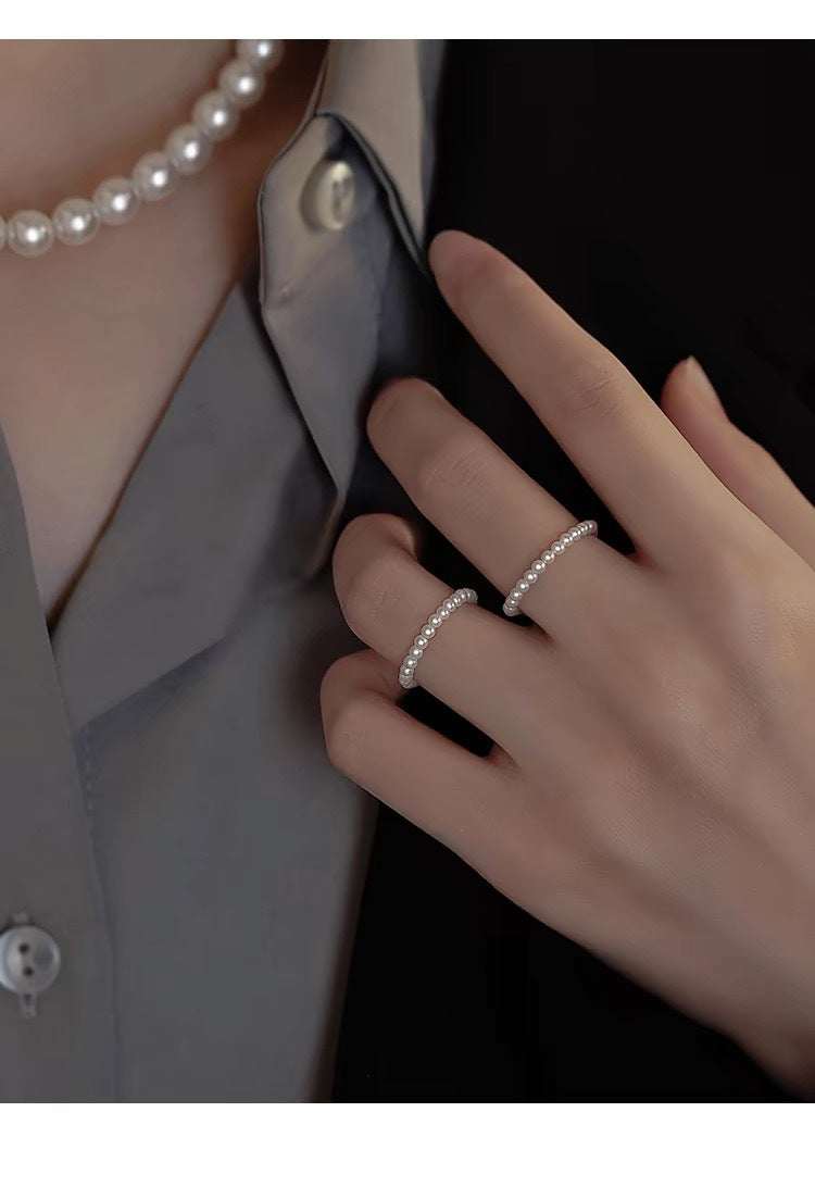 S925 Sterling Silver Retro High-end Sense Overlapping Pearl Ring Niche Unique Tail Ring Light Luxury Sweet Ring  Women