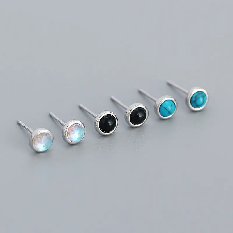 Japanese and Korean s925 Silver ins Niche Design High-grade Sense Geometric Round Agate Pine Stone Earrings Earrings TWINKLE QUEEN