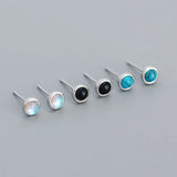 Japanese and Korean s925 Silver ins Niche Design High-grade Sense Geometric Round Agate Pine Stone Earrings Earrings TWINKLE QUEEN