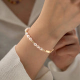 Natural freshwater pearl bracelet stitching gold beads fashionable texture Jane S925 silver jewelry TWINKLE QUEEN