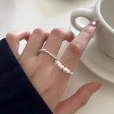 S925 sterling silver pearl ring geometric broken silver irregular design Joint ring light luxury fashion personality tail ring