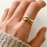 S925 Sterling Silver Wave Ring Women's ins Cold Style Stacked Open Ring Simple High-grade Index Finger Ring TWINKLE QUEEN