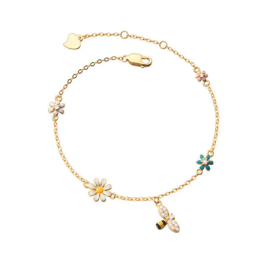 S925 Silver Mori Style Fresh Sweet Flower Bracelet Colorful Diamond Small Bee Cute Bracelet