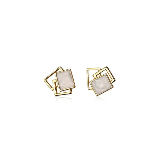 S925 Silver Dye Square Elegant Earrings Women's Korean-style Simple Hollow Geometric Gel Earrings