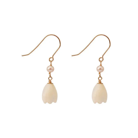 925 Sterling Silver Natural Pearl Shell Orchid Earrings Women's French Retro Earrings Niche Design New TWINKLE QUEEN