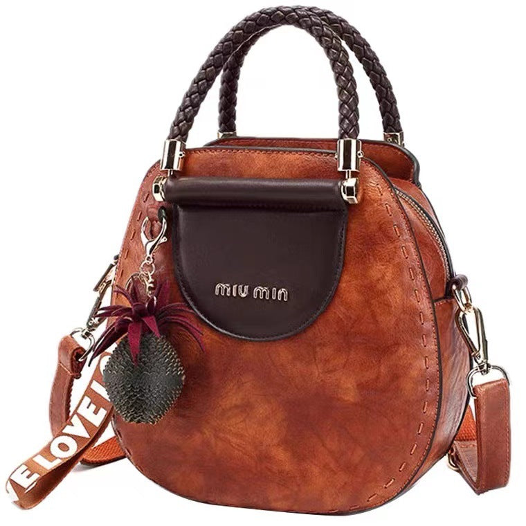 Genuine Leather Vintage Woven Handbag Women's 2025 New Casual All-match Crossbody Bag Fashion Texted Shoulder Bag