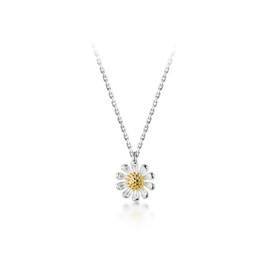 S925 Silver Necklace Female Korean Style Summer Fresh Flower Fresh Autumn Chrysanthemum Short Clavicle Chain