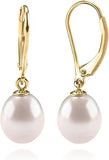 Sterling Silver/Rose Gold Leverback White Freshwater Cultured Pearl Drop Earring for Wedding Jewelry Gift for Women