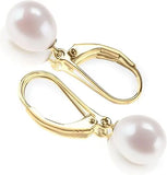 Sterling Silver/Rose Gold Leverback White Freshwater Cultured Pearl Drop Earring for Wedding Jewelry Gift for Women