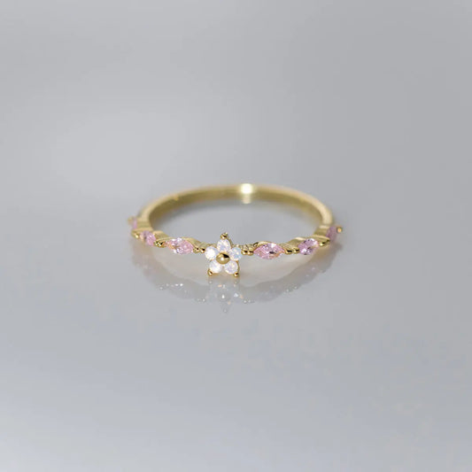 S925 Sterling Silver Diamond Five-petal Flower Ring Mori Fashion Sweet ins Style Niche Hand Jewelry