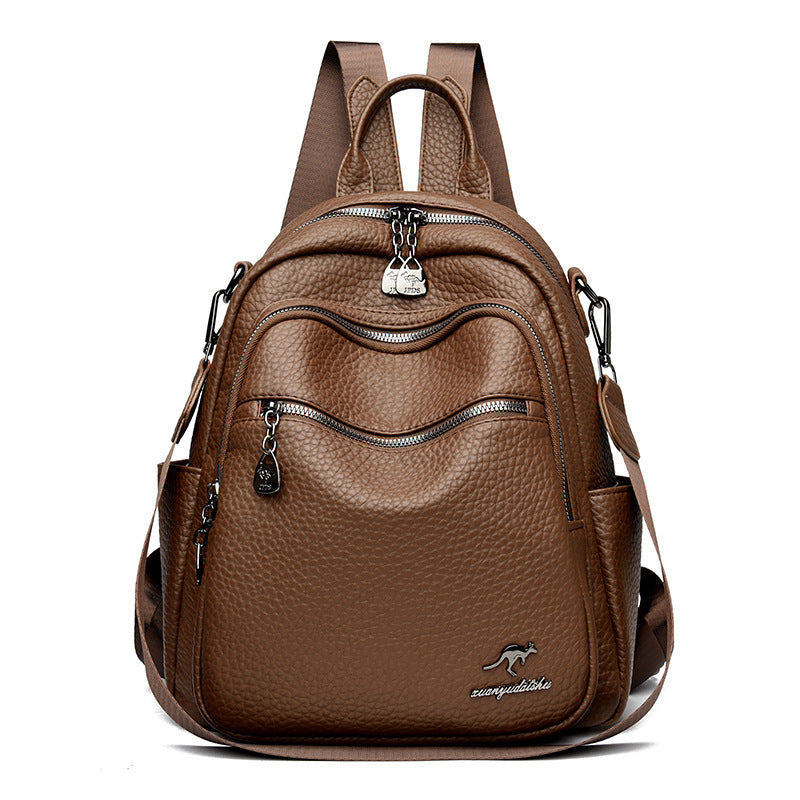 Backpack Women's Soft Leather Small Backpack 2025 New Fashionable Casual All-match Large Capacity Multi-layer Portable Shoulder Crossbody Bag