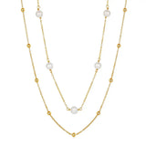 Cultured Freshwater Pearl 14K Gold Plated 925 Sterling Silver Stacking Bracelet and Necklace Jewelry Set