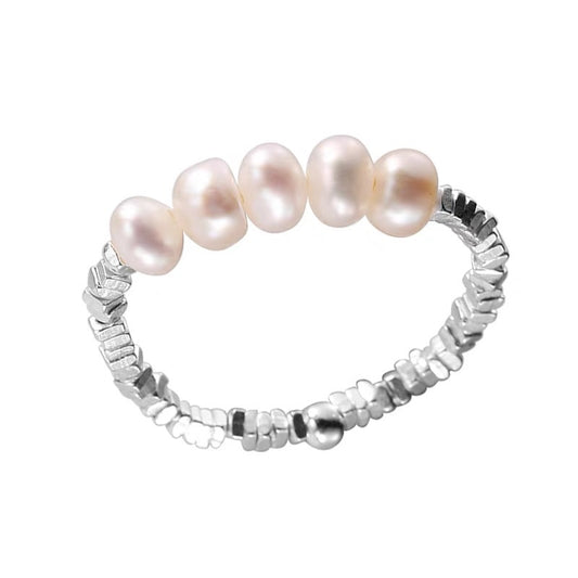 S925 sterling silver pearl ring geometric broken silver irregular design Joint ring light luxury fashion personality tail ring