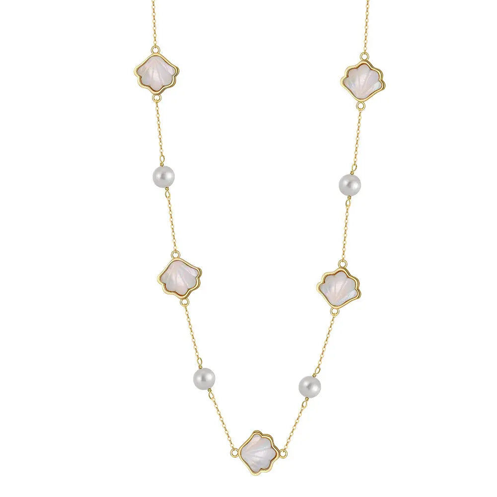 S925 Silver Necklace Ocean Summer Earring Freshwater Pearl Clavicle Chain Women's Bracelet High Sense Pearl Jewelry Set TWINKLE QUEEN