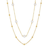 Cultured Freshwater Pearl 14K Gold Plated 925 Sterling Silver Stacking Bracelet and Necklace Jewelry Set