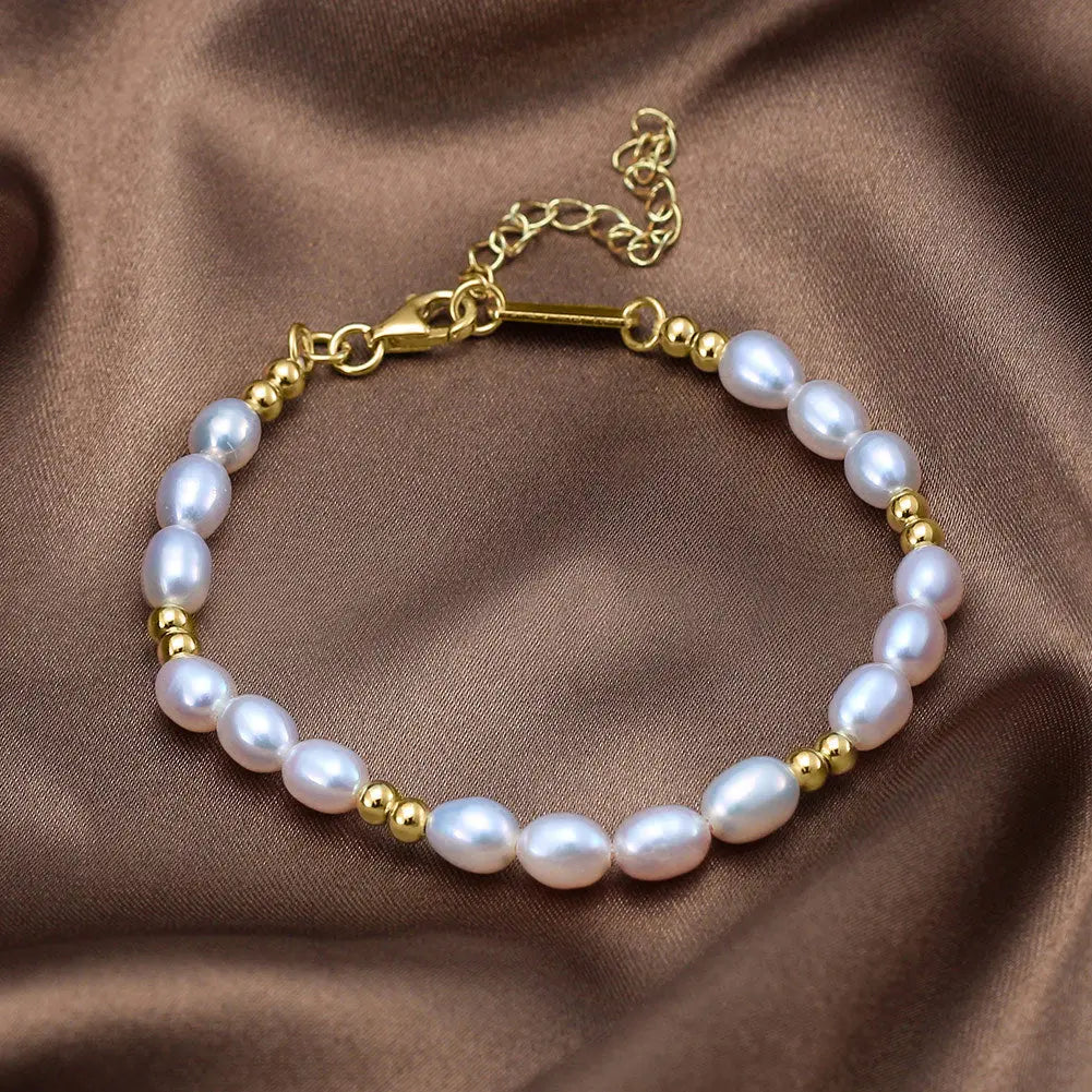 Natural freshwater pearl bracelet stitching gold beads fashionable texture Jane S925 silver jewelry TWINKLE QUEEN