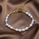 Natural freshwater pearl bracelet stitching gold beads fashionable texture Jane S925 silver jewelry TWINKLE QUEEN