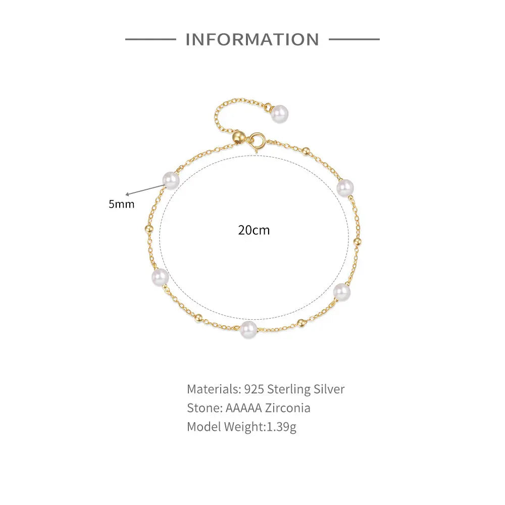 European and American Fashion Simple s925 Sterling Silver Beaded Spacer Small Gold Beads/Pearl Adjustable All-match Bracelet TWINKLE QUEEN