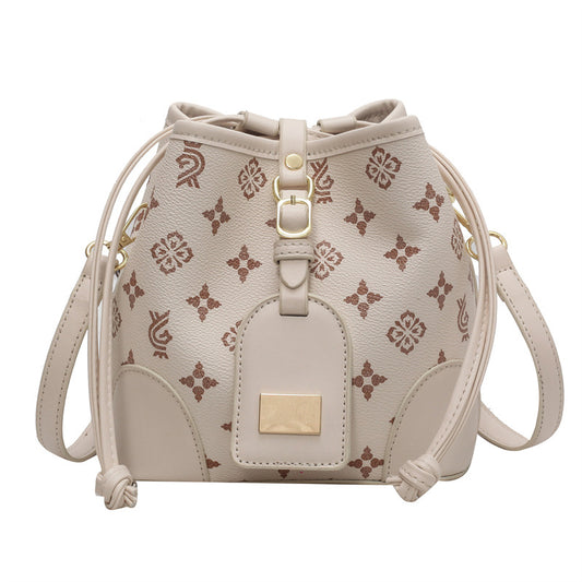 Vintage Design Bag Women's 2025 New Fashion Fashionable Old Flower Crossbody Bucket Bag Color Contrast Texturized Shoulder Bag