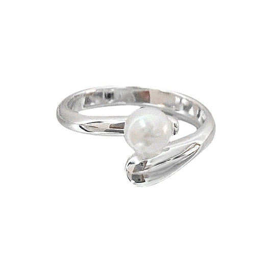 S925 Sterling Silver Freshwater Pearl Ring Women's Open Ring ins Light Luxury High-end Bright Silver Korean-style All-match Small Fresh