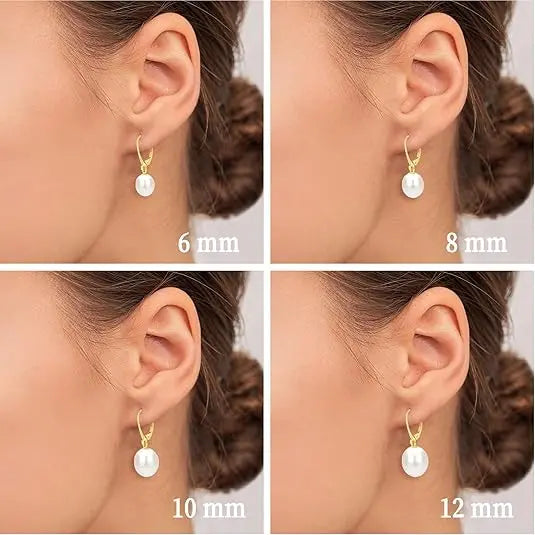 Sterling Silver/Rose Gold Leverback White Freshwater Cultured Pearl Drop Earring for Wedding Jewelry Gift for Women