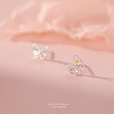 S925 Sterling Silver Flash Color Diamond Butterfly Earrings Women's Sweet ins Cute Mini Color Treasure Earrings Earrings for Hair TWINKLE QUEEN
