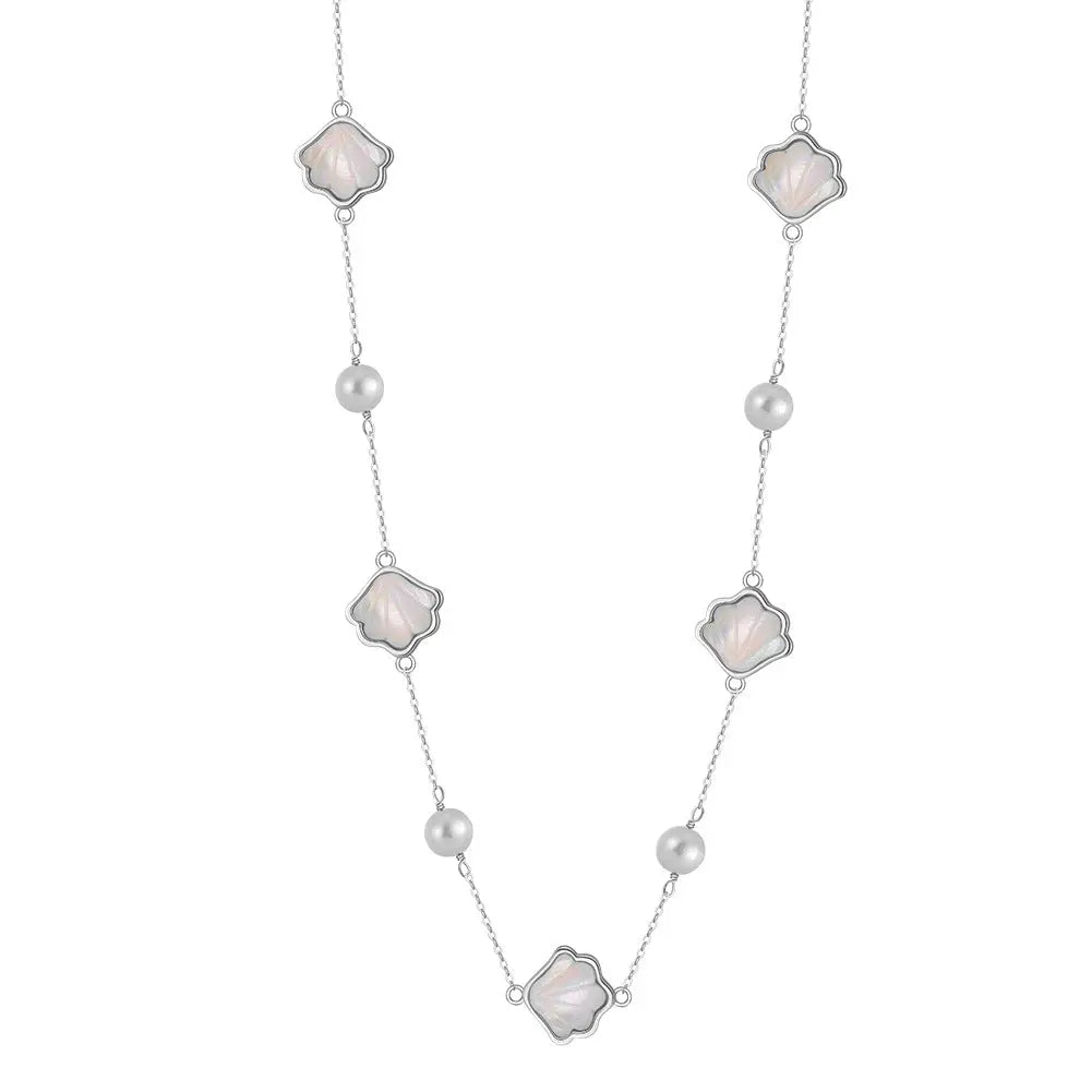 S925 Silver Necklace Ocean Summer Earring Freshwater Pearl Clavicle Chain Women's Bracelet High Sense Pearl Jewelry Set TWINKLE QUEEN