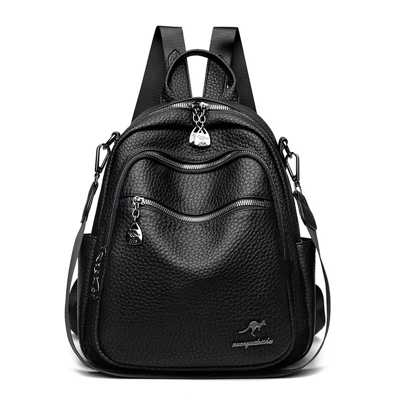 Backpack Women's Soft Leather Small Backpack 2025 New Fashionable Casual All-match Large Capacity Multi-layer Portable Shoulder Crossbody Bag