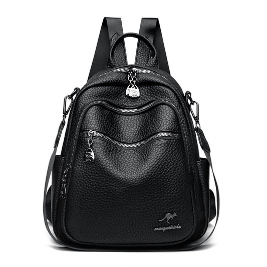 Backpack Women's Soft Leather Small Backpack 2025 New Fashionable Casual All-match Large Capacity Multi-layer Portable Shoulder Crossbody Bag
