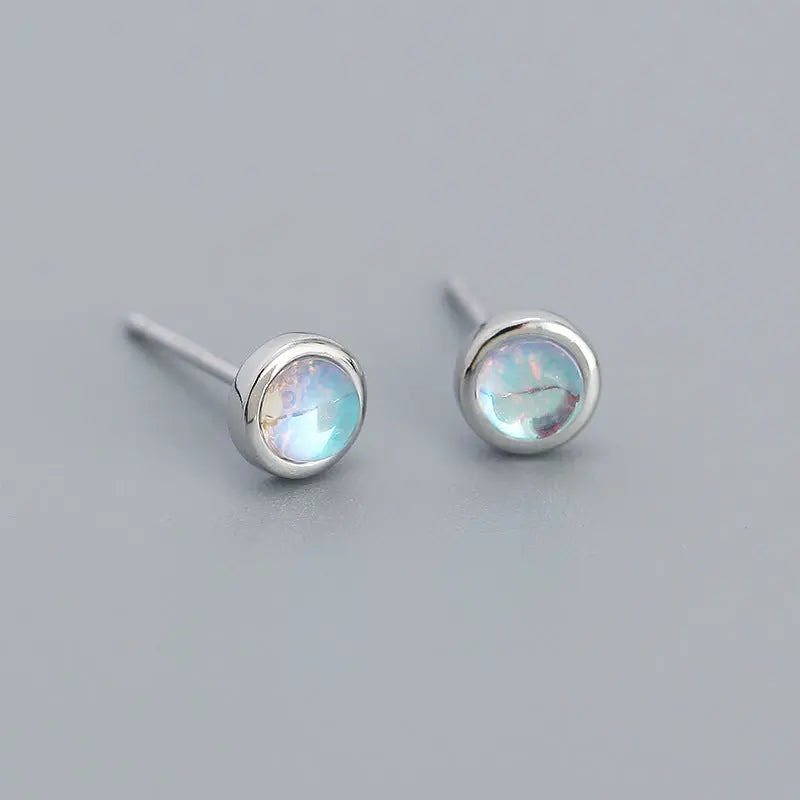 Japanese and Korean s925 Silver ins Niche Design High-grade Sense Geometric Round Agate Pine Stone Earrings Earrings TWINKLE QUEEN