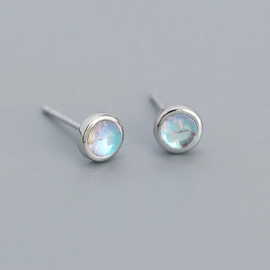 Japanese and Korean s925 Silver ins Niche Design High-grade Sense Geometric Round Agate Pine Stone Earrings Earrings TWINKLE QUEEN