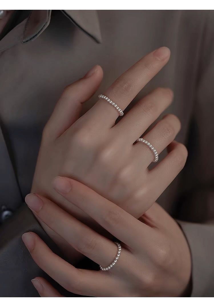 S925 Sterling Silver Retro High-end Sense Overlapping Pearl Ring Niche Unique Tail Ring Light Luxury Sweet Ring  Women