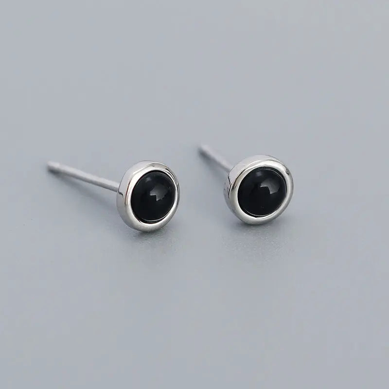 Japanese and Korean s925 Silver ins Niche Design High-grade Sense Geometric Round Agate Pine Stone Earrings Earrings TWINKLE QUEEN