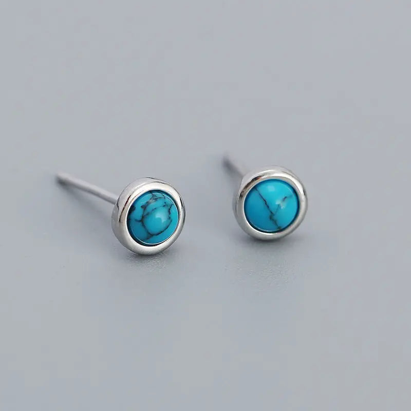 Japanese and Korean s925 Silver ins Niche Design High-grade Sense Geometric Round Agate Pine Stone Earrings Earrings TWINKLE QUEEN