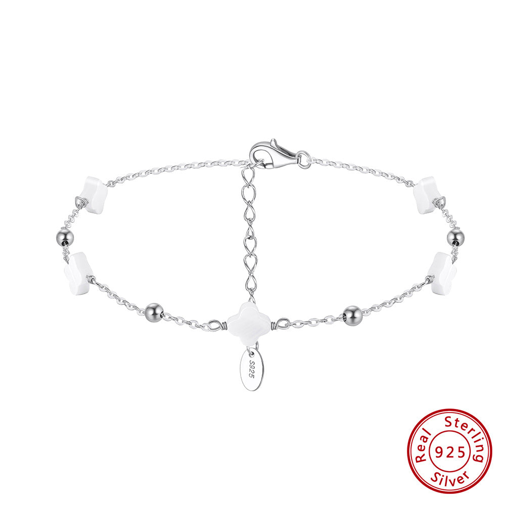 Natural Shell 14K Gold Plated 925 Sterling Silver Four-leaf Clover Anklet