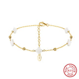 Natural Shell 14K Gold Plated 925 Sterling Silver Four-leaf Clover Anklet