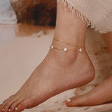Natural Shell 14K Gold Plated 925 Sterling Silver Four-leaf Clover Anklet