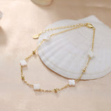 Natural Shell 14K Gold Plated 925 Sterling Silver Four-leaf Clover Anklet