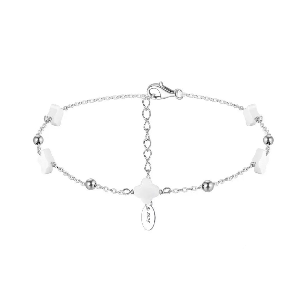 Natural Shell 14K Gold Plated 925 Sterling Silver Four-leaf Clover Anklet