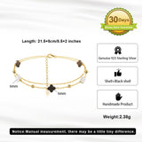 Black shell 14K Gold Plated 925 Sterling Silver Four-leaf Clover Double Anklet