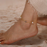 Black shell 14K Gold Plated 925 Sterling Silver Four-leaf Clover Double Anklet