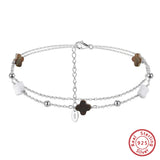 Black shell 14K Gold Plated 925 Sterling Silver Four-leaf Clover Double Anklet