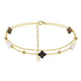 Black shell 14K Gold Plated 925 Sterling Silver Four-leaf Clover Double Anklet