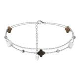 Black shell 14K Gold Plated 925 Sterling Silver Four-leaf Clover Double Anklet