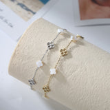 Natural Shell 14K Gold Plated 925 Sterling Silver Four-leaf Clover Anklet