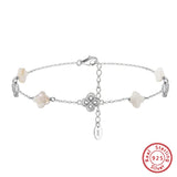 Natural Shell 14K Gold Plated 925 Sterling Silver Four-leaf Clover Anklet